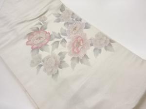 銀彩牡丹模様刺繍名古屋帯